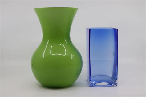 Lot Green And Blue Glass Vases