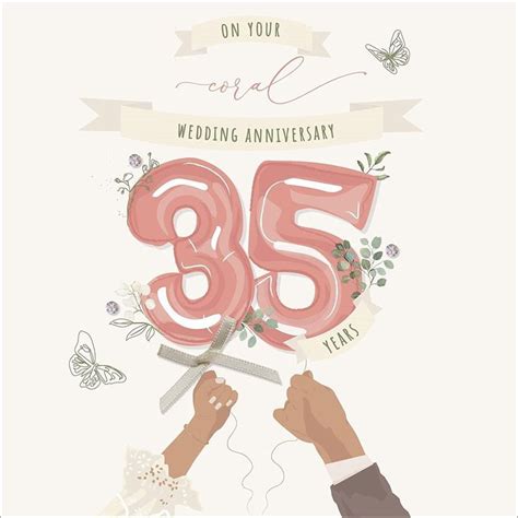 35th Coral Wedding Anniversary Card In 2022 35th Wedding Anniversary