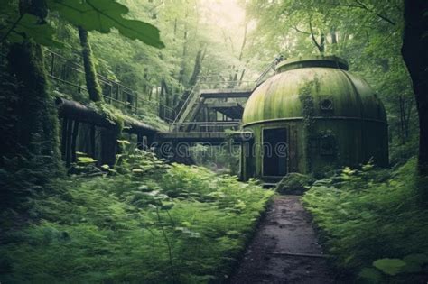 Abandoned Missile Silo Hidden In The Forest Stock Illustration