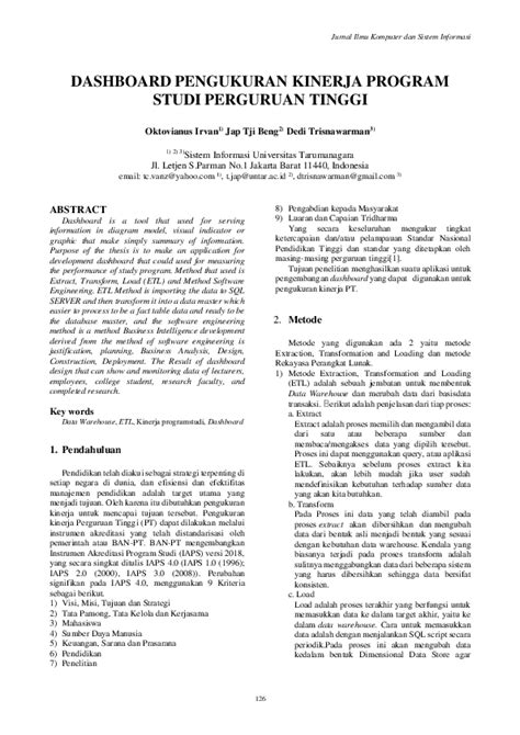 Pdf Dashboard Pengukuran Kinerja Program Studi Perguruan Tinggi