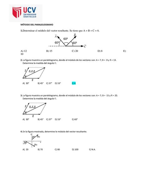 Ejercicios Vectores 2d MÉtodo Del Paralelogramo 1 El Módulo Del