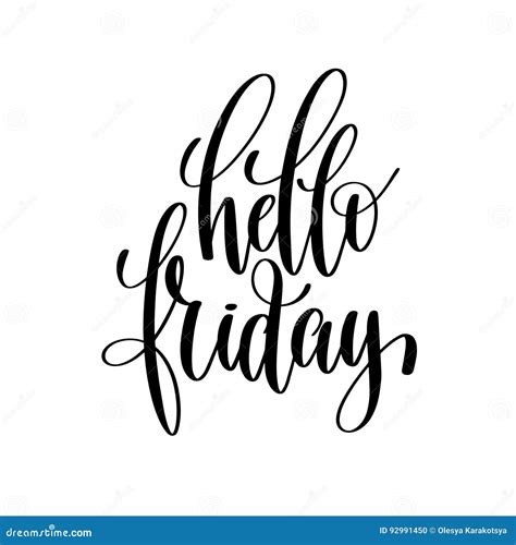 Hello Friday Brush Ink Hand Lettering Inscription Stock Vector