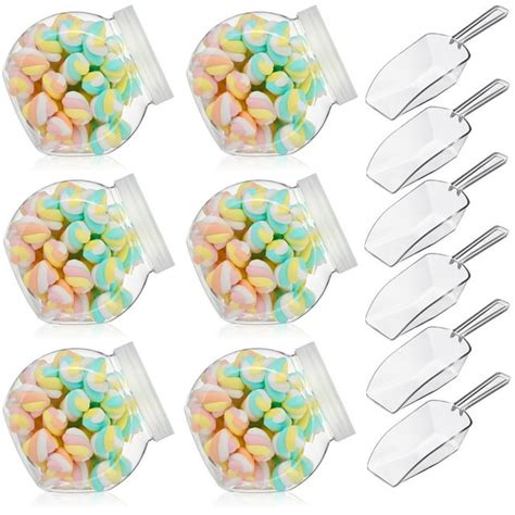 Modanu 6 Pcs Plastic Candy Jar With Lid For Candy Buffet With 6 Pcs Mini Acrylic Plastic Kitchen