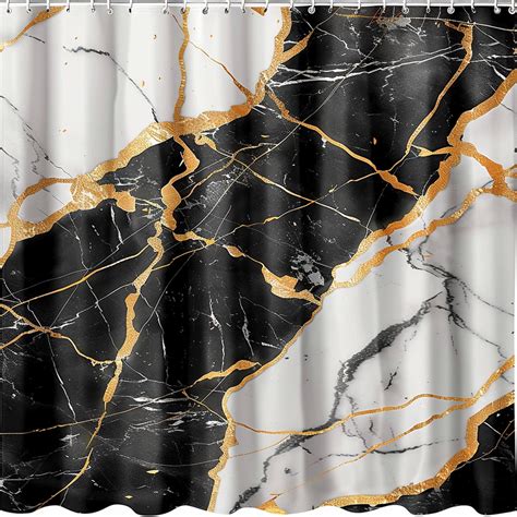 Black And Gold Marble Shower Curtain With Golden Veins Elegant Bathroom