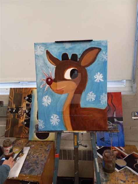 Rudolph The Red Nosed Reindeer Oil Painting by LightningSweetharta on ...