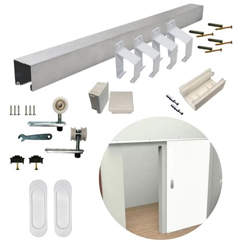 Kit De 2 2m Branco P Porta De Correr De 1 1m Completo Trilho Roldana