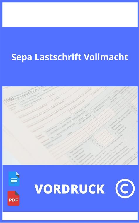 Sepa Lastschrift Vollmacht Vordruck Muster Vorlage Formular