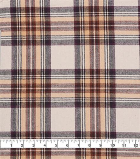 Ivory And Burgundy Plaid Brushed Cotton Shirting Fabric Joann