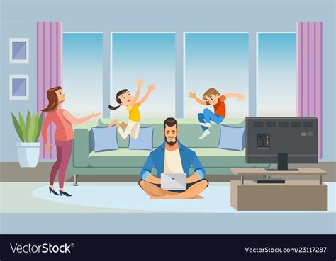 Father working at home cartoon concept Royalty Free Vector