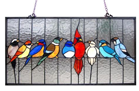 Colorful Singing Birds On A Wire Tiffany Style Stained Glass Window ...