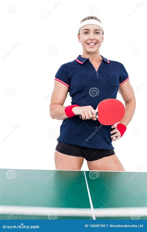 Atleta De Sexo Femenino Que Juega A Ping Pong Foto De Archivo Imagen