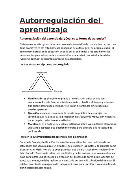 Autorregulaci N Del Aprendizaje Resumen Autorregulaci N Del