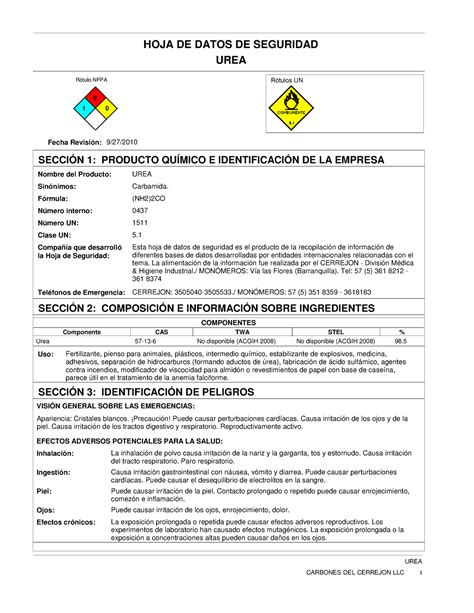 11024 UREA X KILO SI Ficha De Seguridad HOJA DE DATOS DE