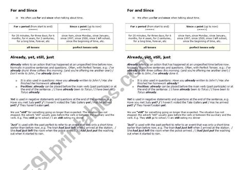 for and since. already, still, just, yet. - ESL worksheet by arrat