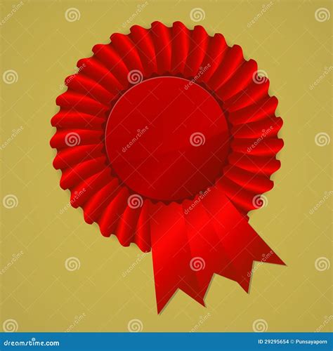 Red Award Ribbon Rosette On Gold Background Vector Illustration