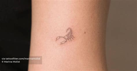 Fine Line Tiny Scorpion Tattoo Located On The Bicep