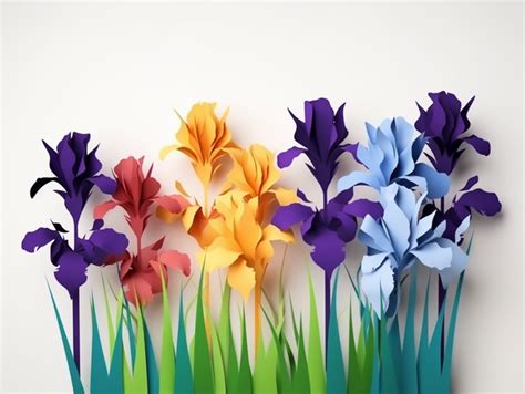 Colorful Paper Cut Iris Flowers For Floral Decoration Papercut Style