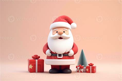 AI Generated 3d Rendered Minimal Santa Clause With Christmas Tree And