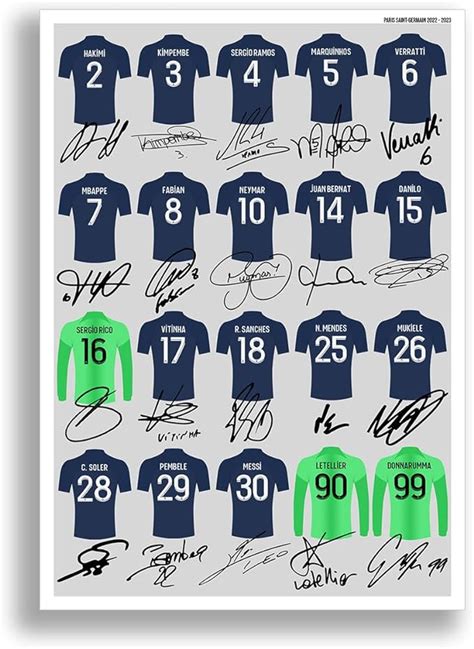 Psg Paris Saint Germain Team Squad Signed Poster Print Framed