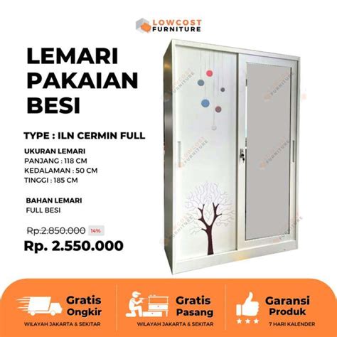 Promo Lemari Pakaian Besi Jumbo Pintu Sliding New Iln Cermin Full