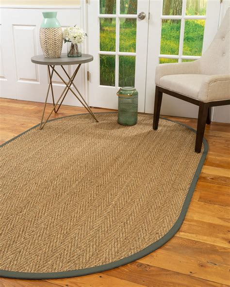 Natural Area Rugs Beach Custom Seagrass Rug, 5' x 8', Oval Green Border ...