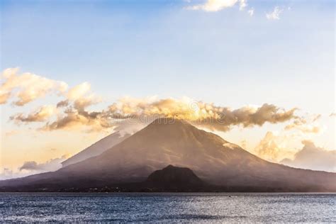 Sunset View of Lake Atitlan & Volcanoes, Guatemala, Central America ...