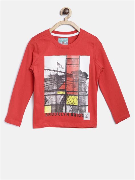 Buy Nauti Nati Boys Red Printed Round Neck Pure Cotton T Shirt