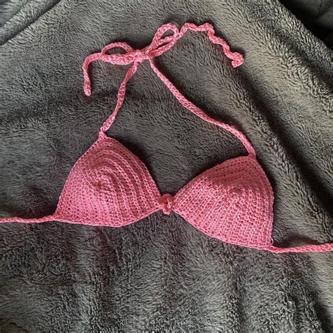 Neon Pink Bright Pink Crochet Bikini Top With Depop