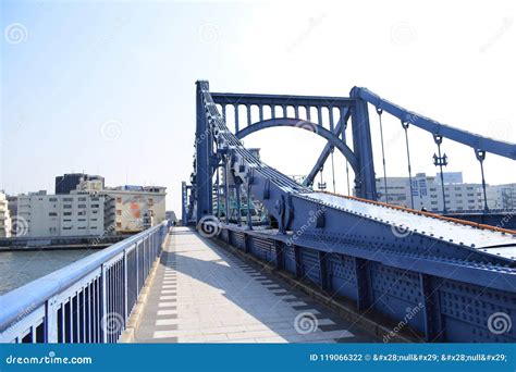 Blue Bridge On The Tokyo Bay And Sumida River Editorial Photography