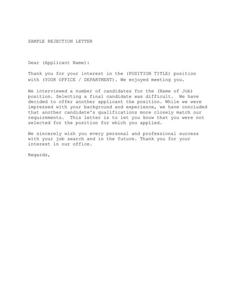 Detail Rejection Letter Template Koleksi Nomer 21