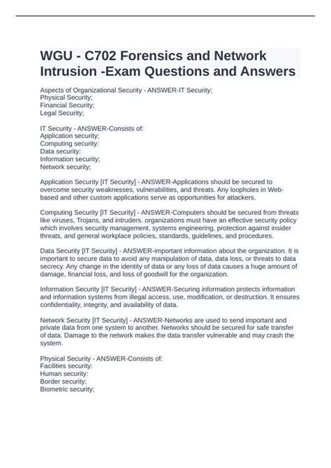 WGU C702 Forensics And Network Intrusion Exam Questions And Answers