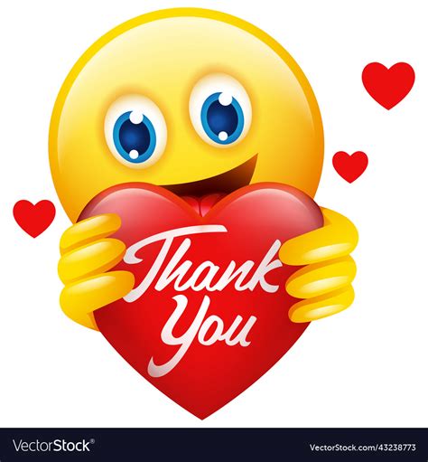 Emoticon Holding Heart Symbol With Thank You Vector Image