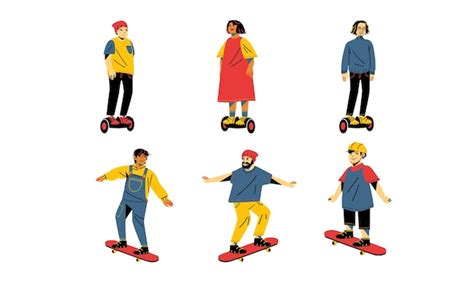 Premium Vector Set Of People Riding On Skateboards Flat Style Vector Illustration