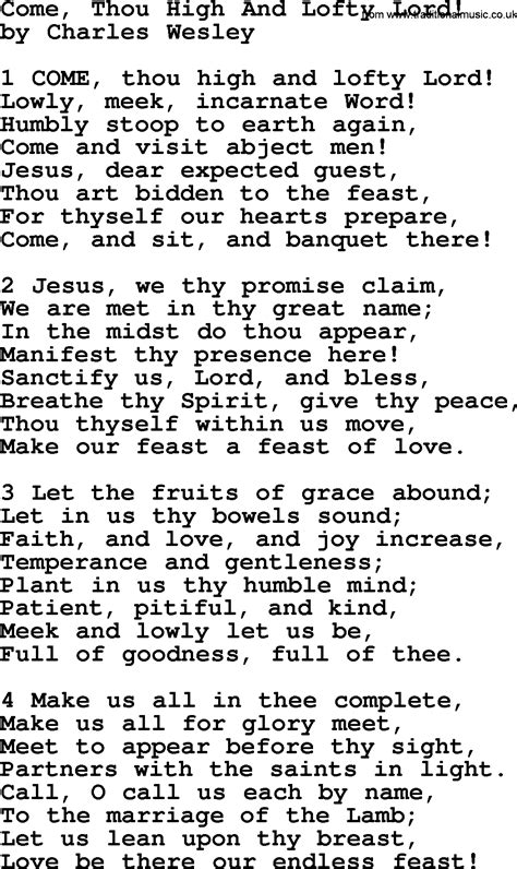 Come Thou High And Lofty Lord By Charles Wesley Hymn Lyrics