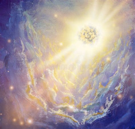 Cosmos Oil Painting Beautiful Large Glowing Planet Moon in Rays of Sun ...