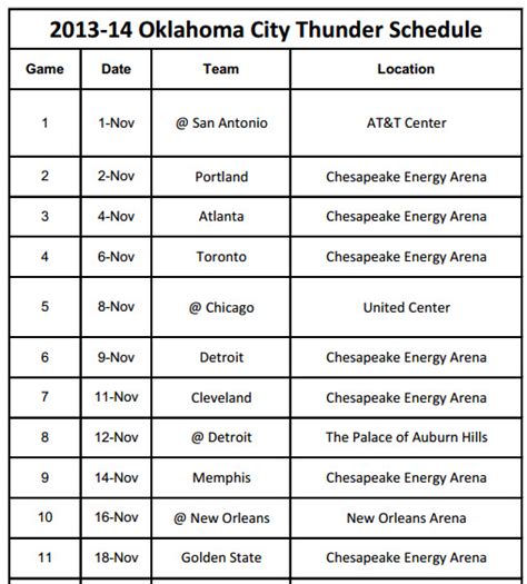 Thunder Schedule Printable - Printable Word Searches