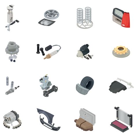 Car Part Icons Set Isometric Style Vector Art At Vecteezy