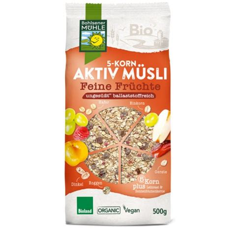 5 Korn Aktiv Müsli Feine Früchte Bio 500g Bohlsener Mühle Mr