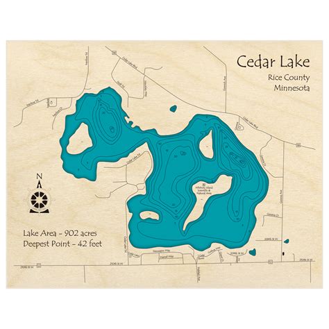 Cedar Lake 3d Custom Wood Map Lake Art Llc