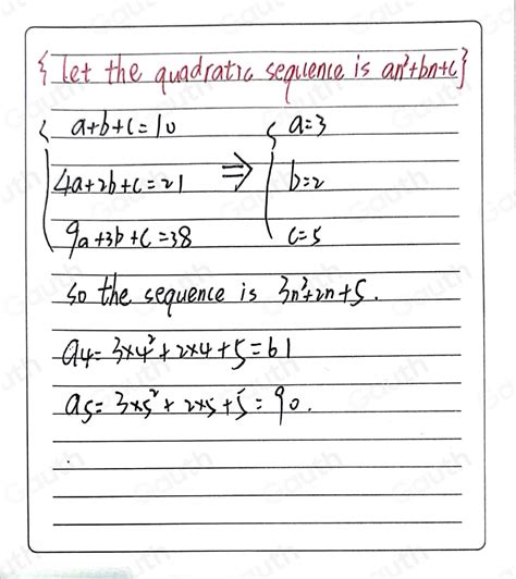 Solved Here Are The First Five Terms Of A Quadratic Sequence