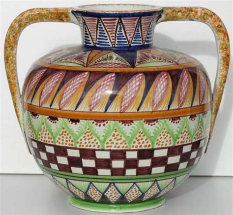 GRAND VASE ANCIEN EN FAIENCE DE QUIMPER HB BOULE A 2 ANSES H 28