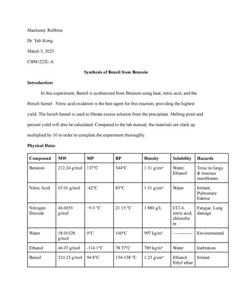 CHM 222L Lab Report 6 Mackenzy Robbins Dr Yali Kong March 3 2023