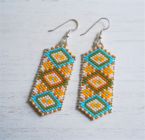 Brick Stitch Pattern Beaded Earring Tutorial Brick Earring Etsy