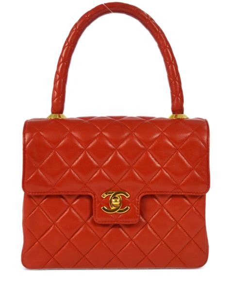 CHANEL Pre Owned 1992 Kelly Diamond Quilted Tote Bag Red FARFETCH