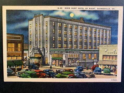 Linen Postcard Gainesville Ga C1940s Night View Of The Dixie Hunt