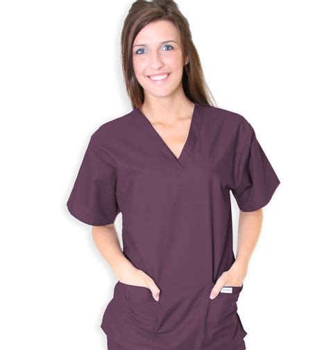 221c Maroon V Neck Tunic Side Vents Two Lower Pockets Set In Sleeves