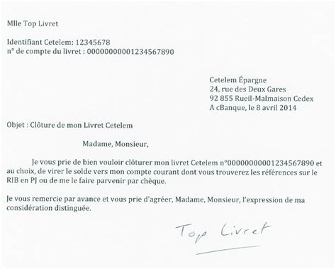 Modèle Lettre Clôture Livret A Banque Postale Lettres de Partage