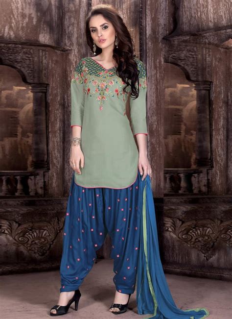 Shop Embroidered Work Semi Patiala Salwar Suit For Ceremonial Online