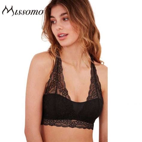 Missomo Black Lace Bra WomenMesh Semi Sheer Halter Push Up Underwears