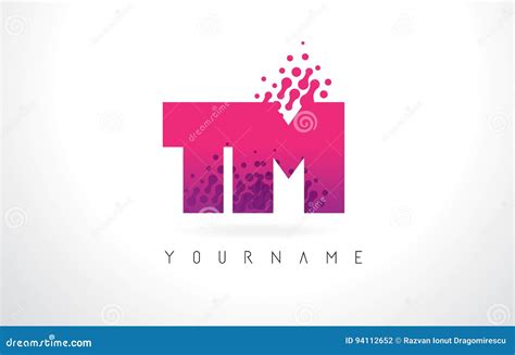 Tm T M Letter Logo With Pink Purple Color And Particles Dots Design